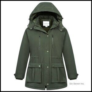 Plus Size Winter Parka Jacket Waterproof Fleece Lined Detachable Hood